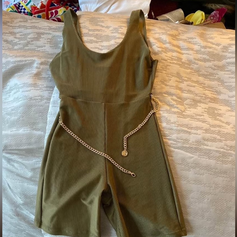 WeWoreWhat Green Fitted Jumpsuit with Waist Tie